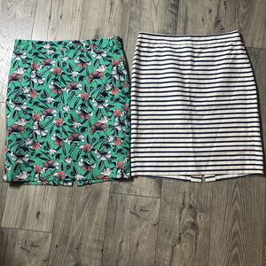 J. Crew Lot Of 2 Pencil Skirts Womens Size 8 White Blue Stripe & Floral